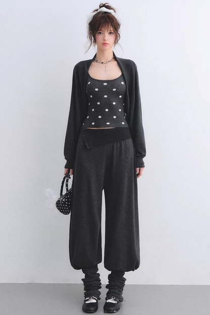 Lyocell Polka Dot Cardigan Camisole Set-Up