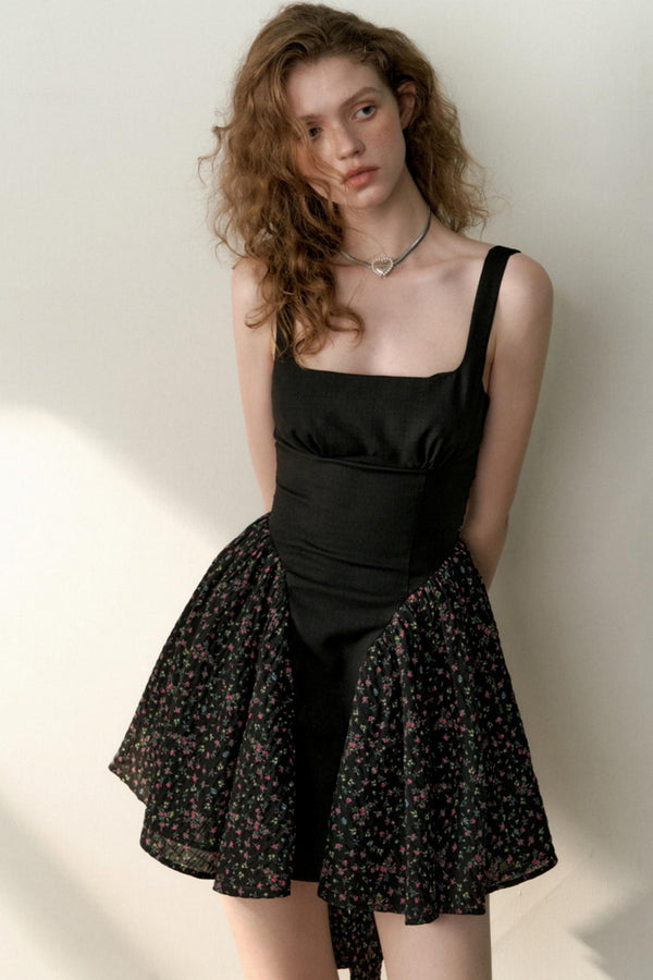 Floral Patchwork Bowtie Camisole Dress