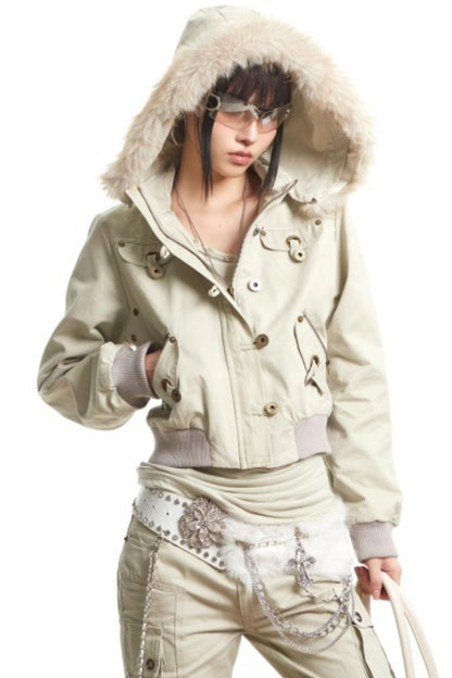 Retro Light Green Hooded Jacket