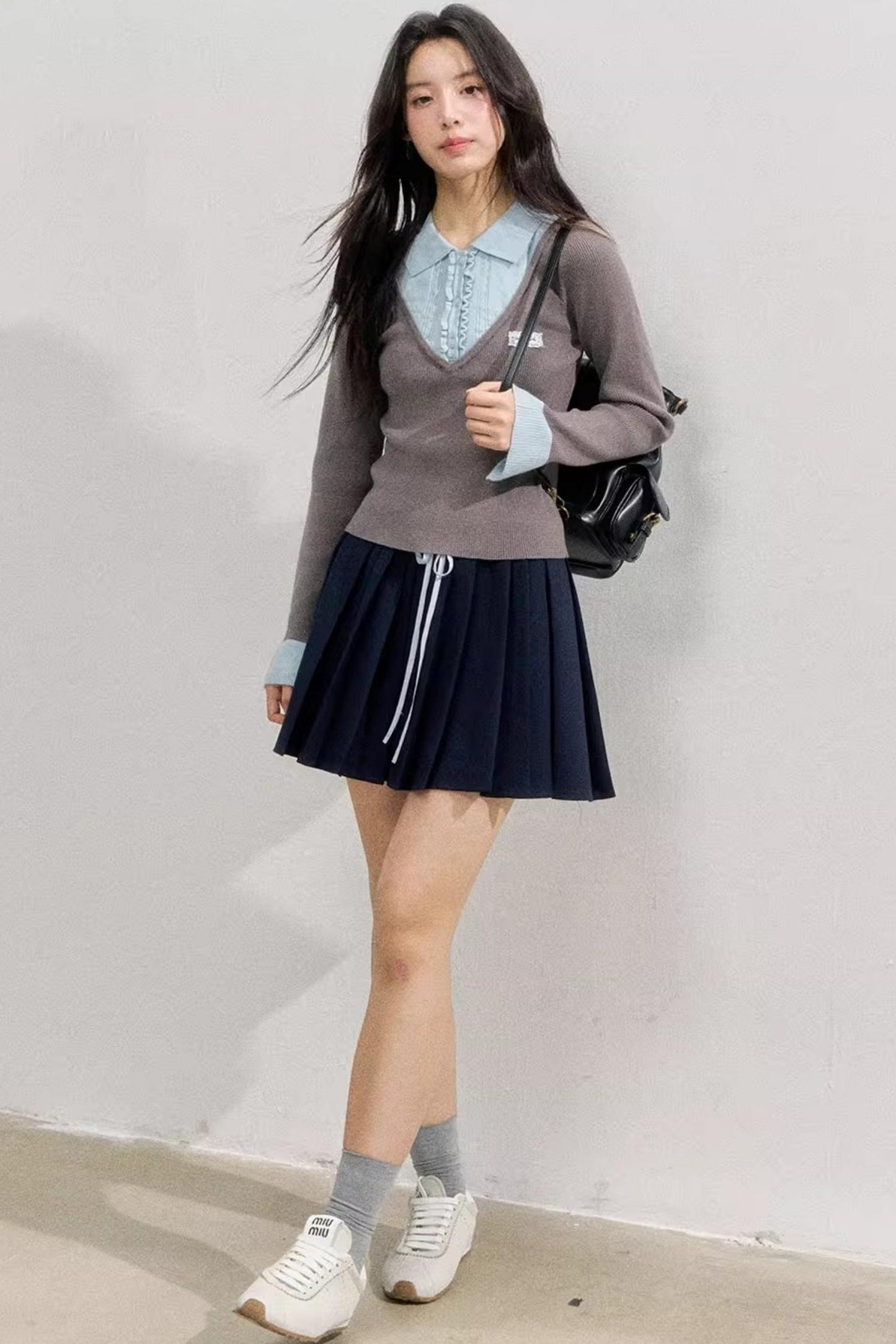 Spliced Collegiate Pleated Skirt