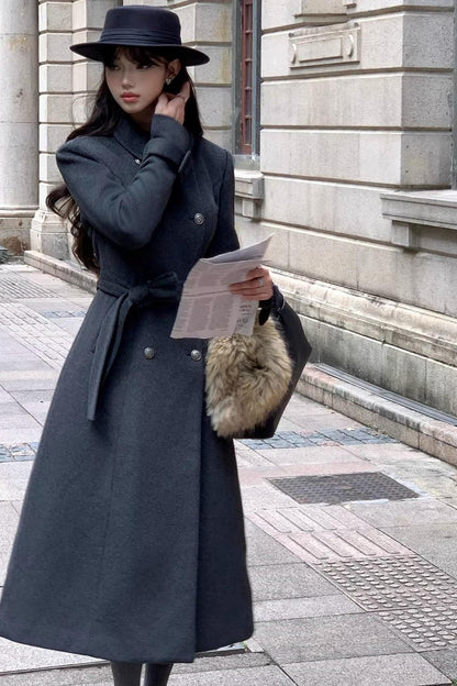 Double-Breasted Woolen Coat Set-Up