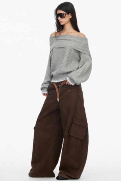 Distressed Washed Wide-Leg Scimitar Pants