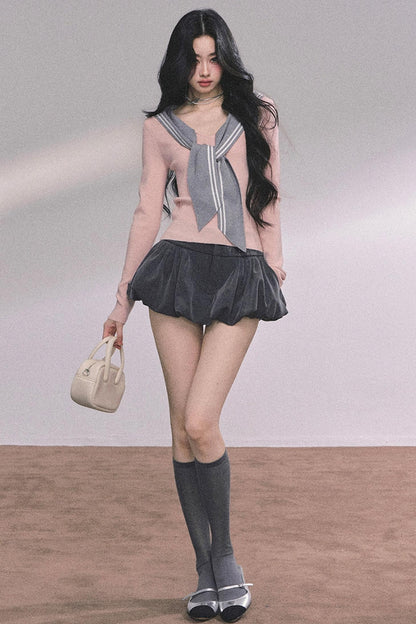 Slimming Navy Knitted Top