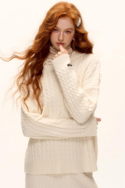 Wool Blend Hooded Knit Set-Up