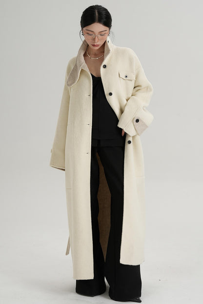 Temperament Design Color-Blocking Woolen Coat