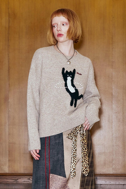 DANCING KITTEN ROUND NECK SWEATER