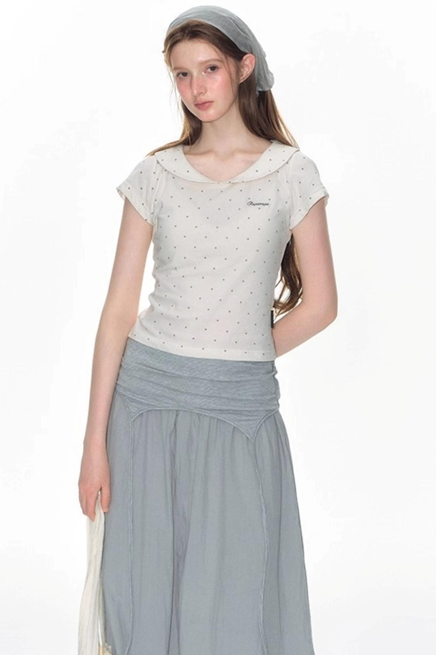 Summer Polka Dot Doll Neck Tee