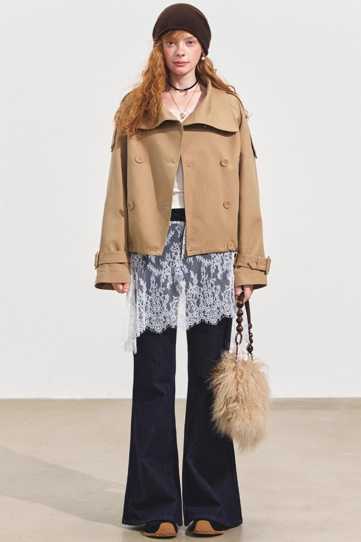 Fake Two Lace Curtain Bootcut Jeans