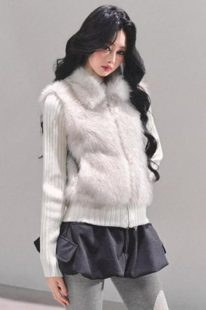 Faux Fur Leopard Knit Jacket