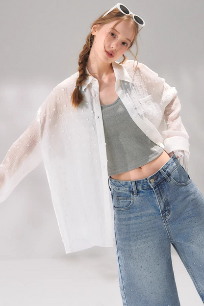 Striped Lace Embroidered Cardigan Set-Up