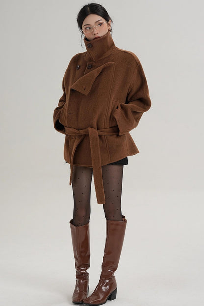 Elegant Woolen High-Waisted Coat