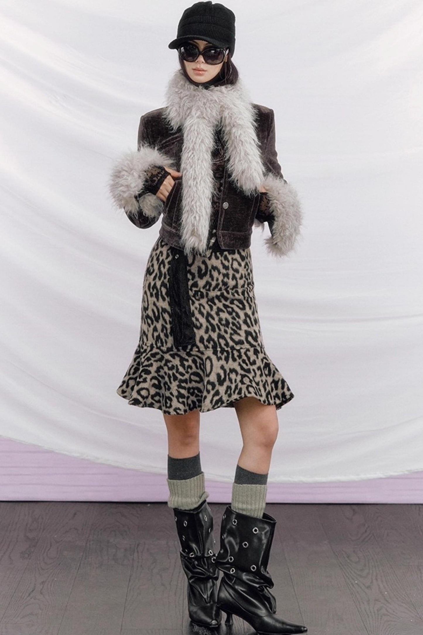 Leopard Wool Patchwork Skirt