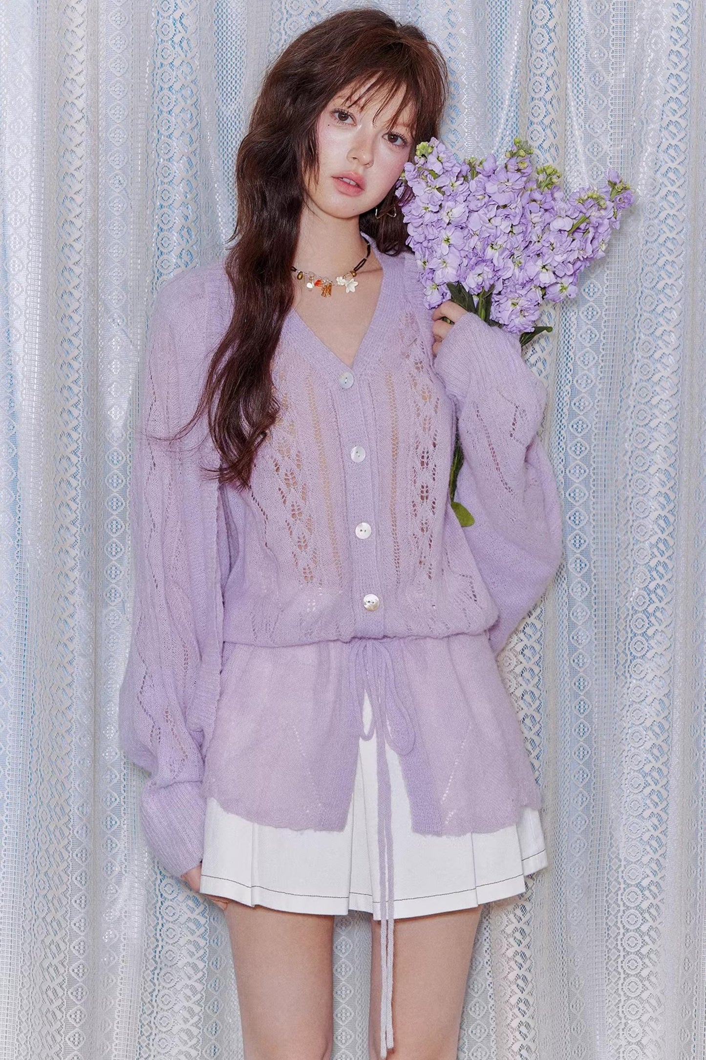 Mohair Purple Cut-Out Cardigan Set-Up