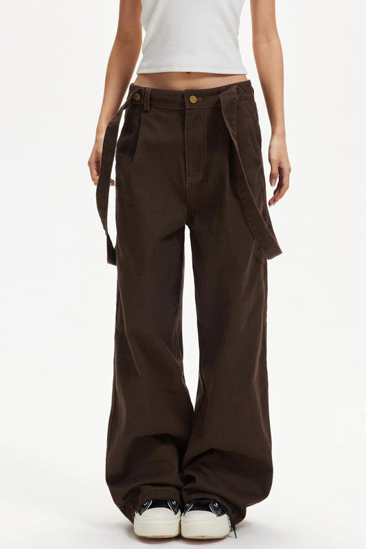 Retro Contrast Suspender Pants