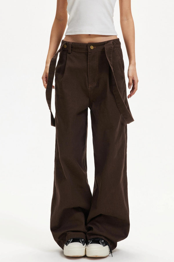 Retro Contrast Suspender Pants
