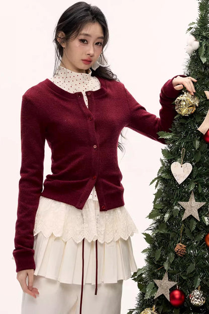 Warm Red Knit Cardigan