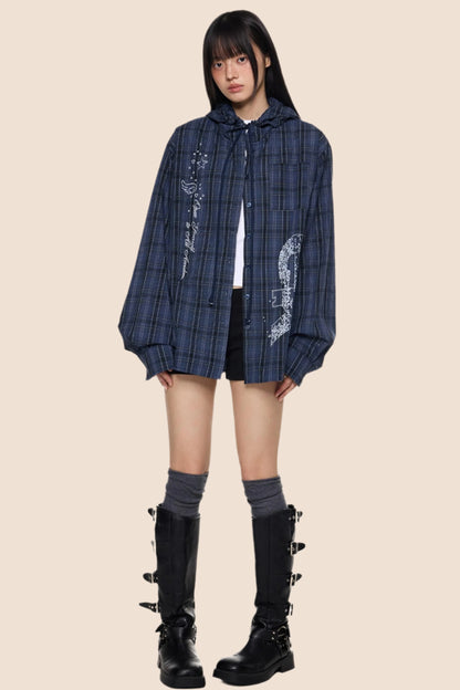 Hooded Plaid Lightweight Loose Jacket
