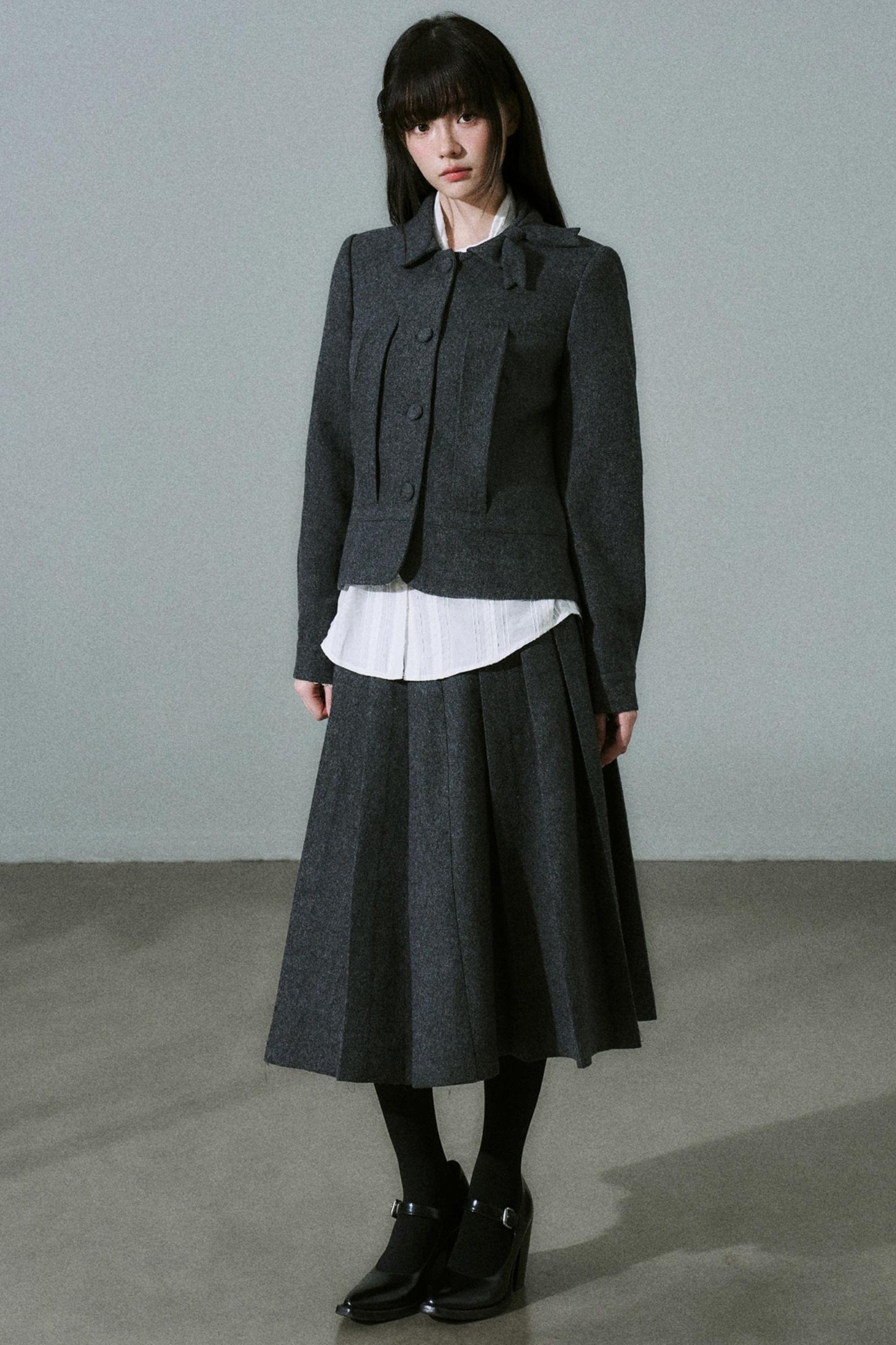 Wool Bow Tie Blazer Suit & Skirt Set-Up