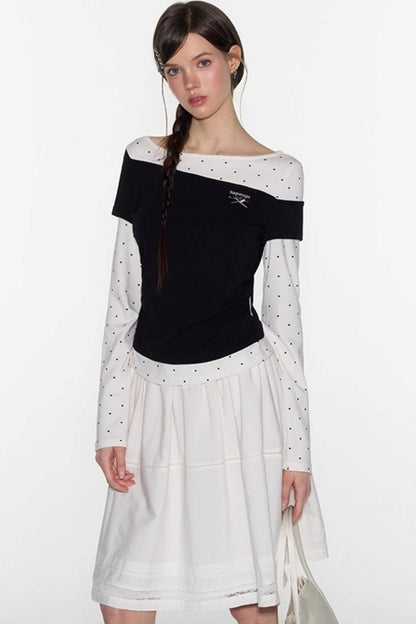 White Lace Panelled Umbrella Skirt