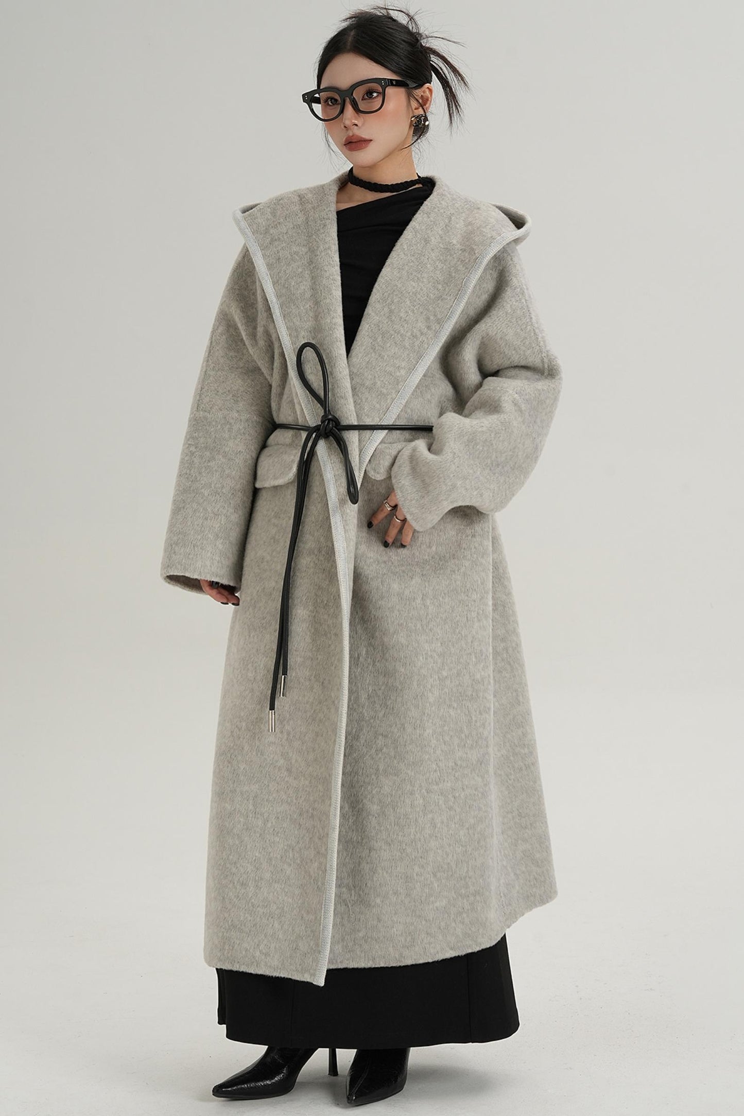 Lace-Up Wool Minimal Coat