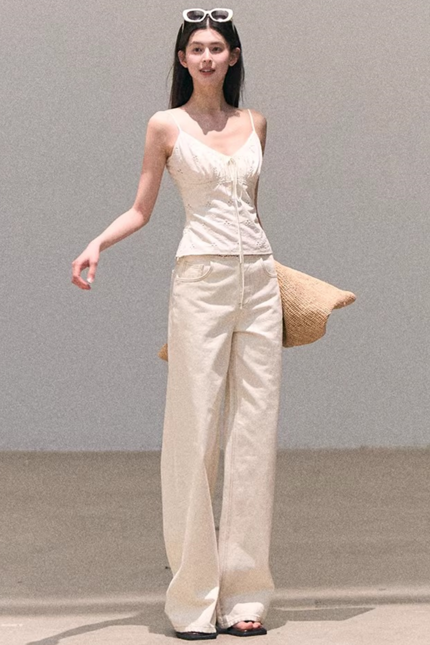 Washed Wide-Leg Lace Pants