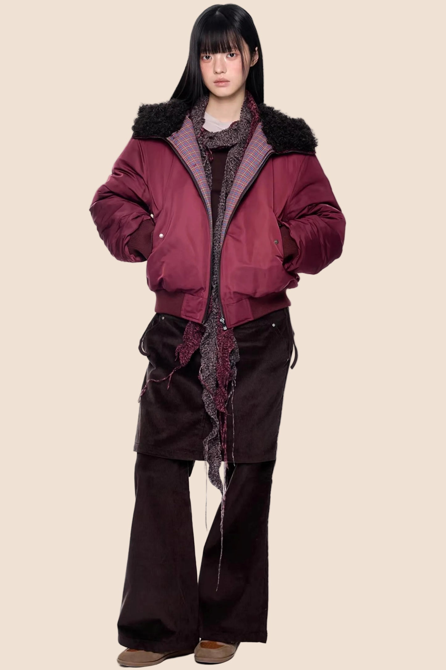 Furry Hooded Patchwork Jacket