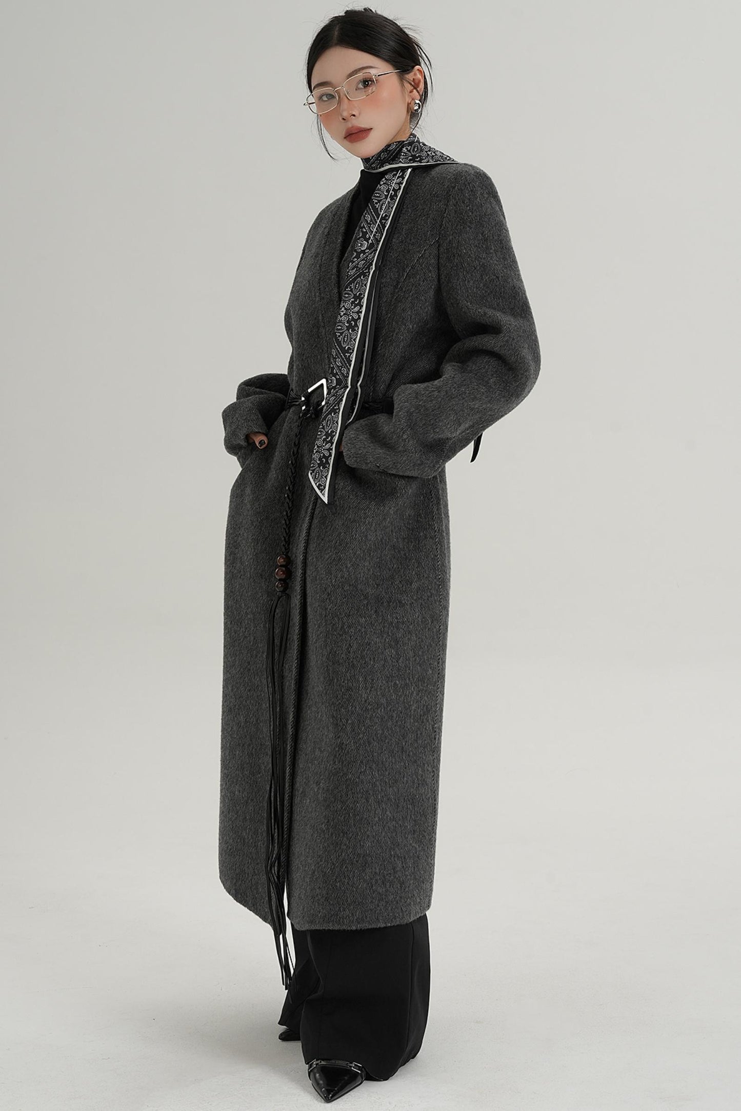 V-Neck Wool Trench Coat