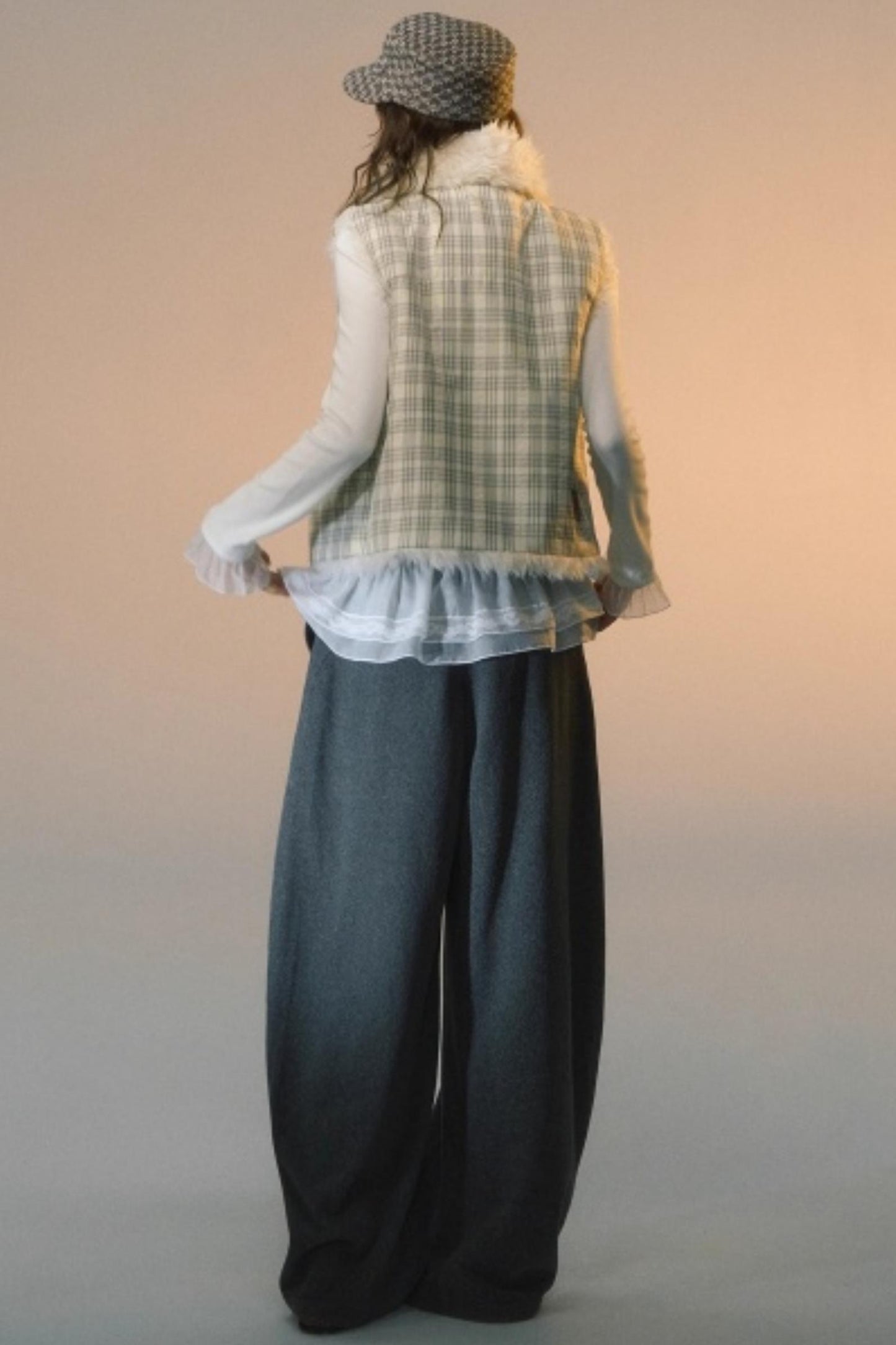 Plaid Patchwork Lamb Wool Reversible Vest