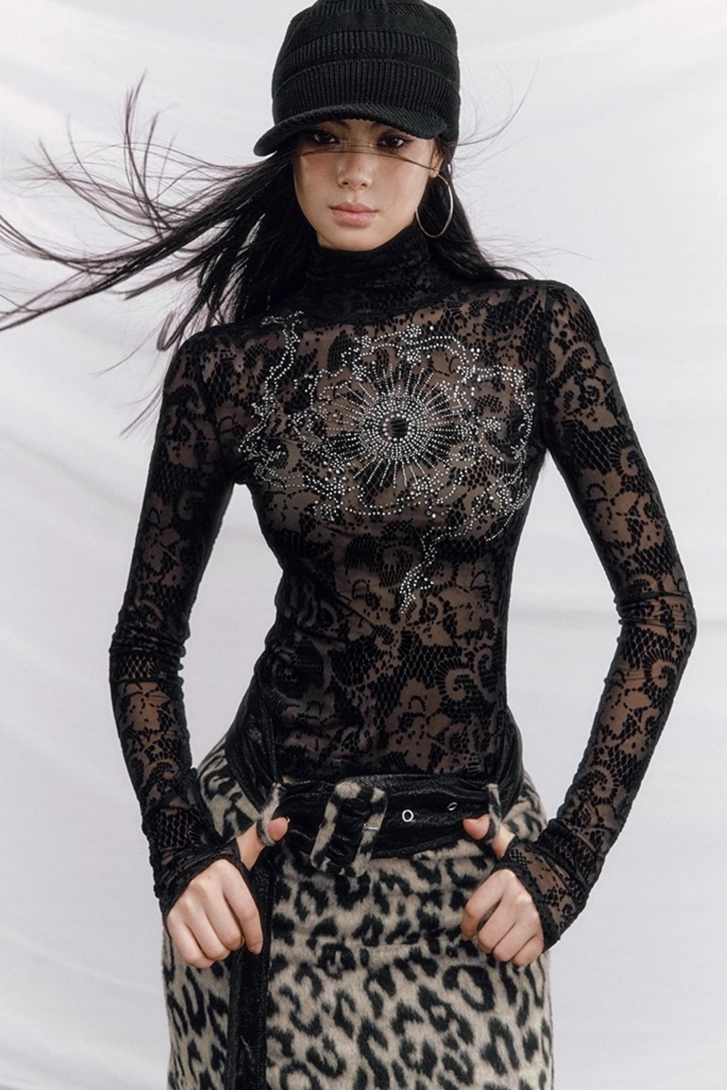 Rhinestone Velvet Jacquard Top