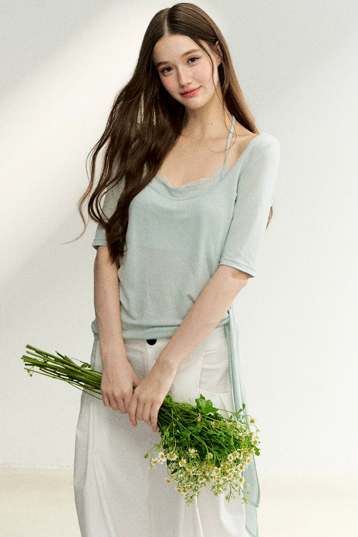 Double-Layer Tie-Waist Top