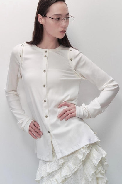 Detachable Round Neck Knitted Cardigan