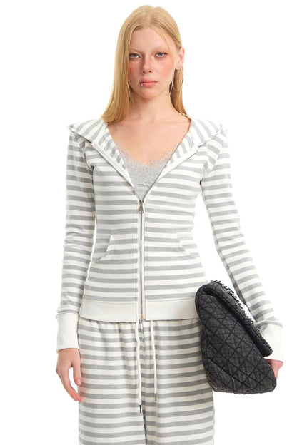 Retro Striped Hooded Top Set-Up