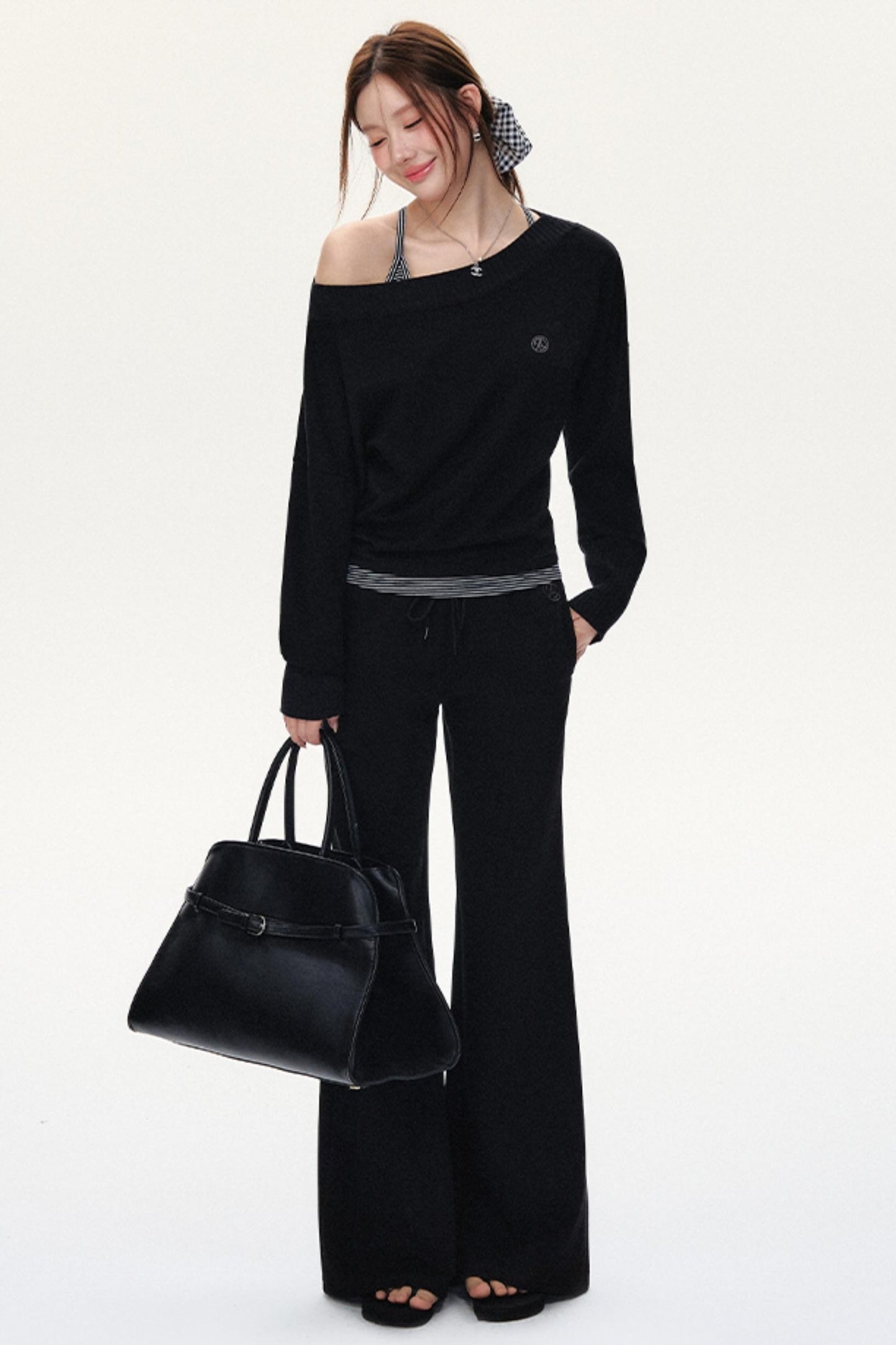 Fashion Oblique Shoulder Tops Set-Up