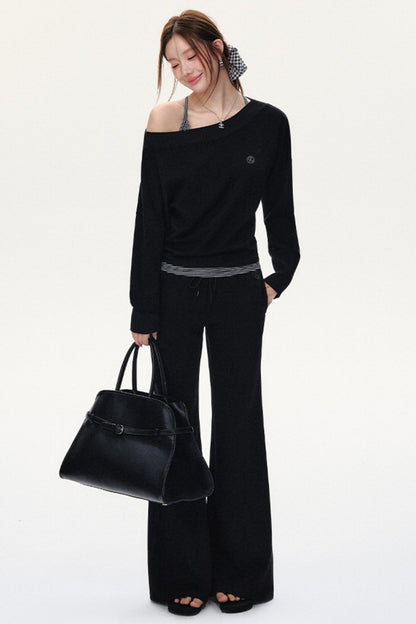 Fashion Oblique Shoulder Tops Set-Up