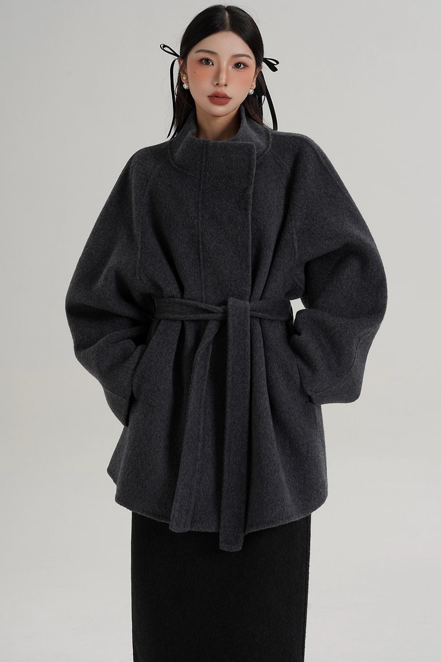 Elegant Woolen Lace-Up Coat