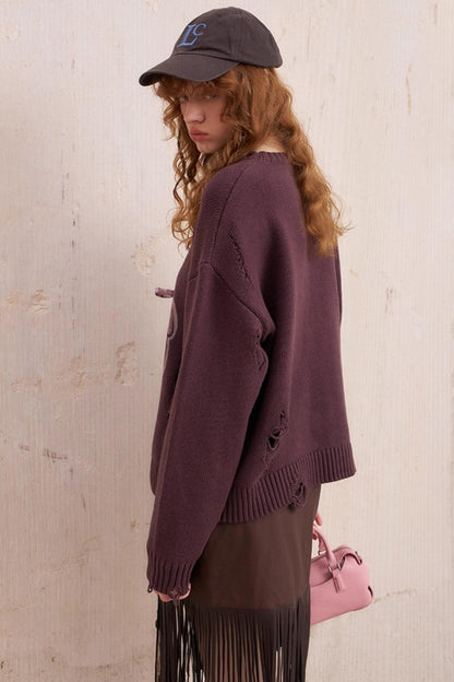 Kiss Bear Print Long Sleeve Sweater