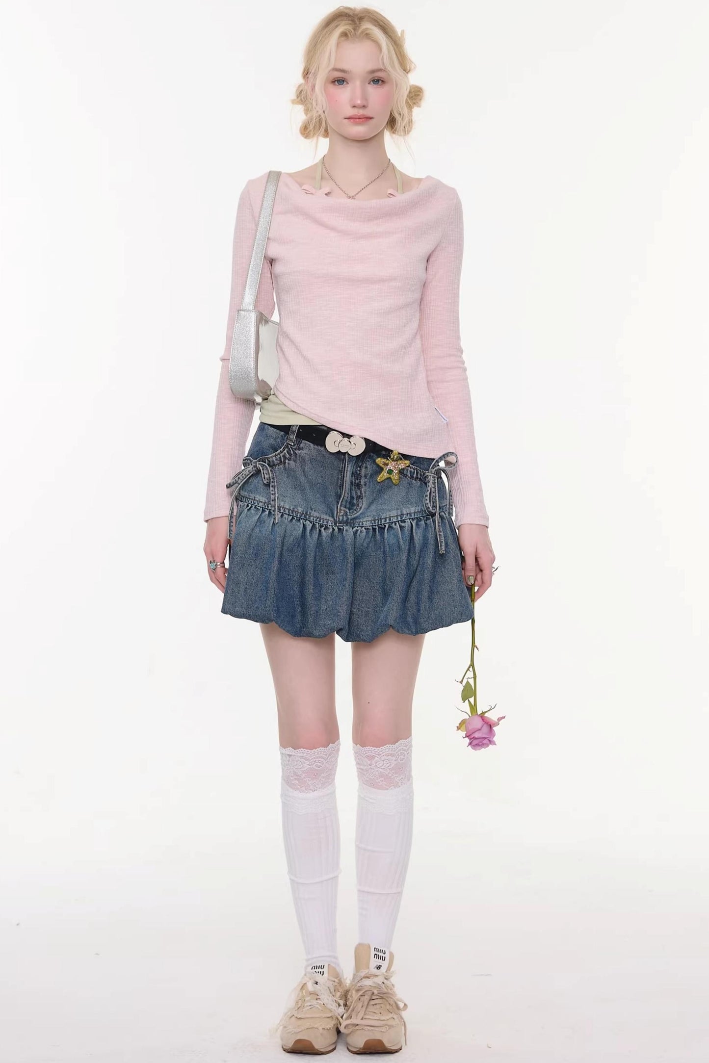 Sweet Bubble Bowknot Denim Skirt