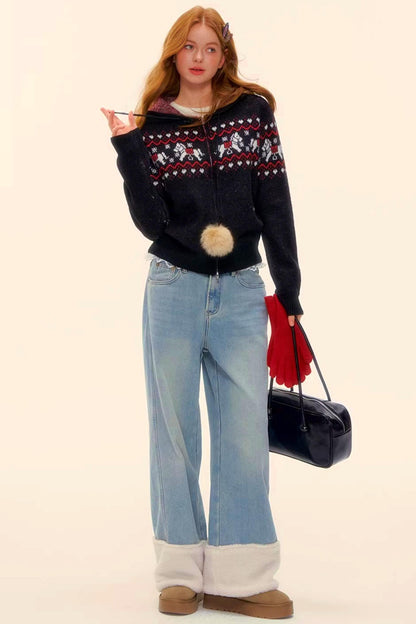 Wool Splicing Fleece-Lined Pants