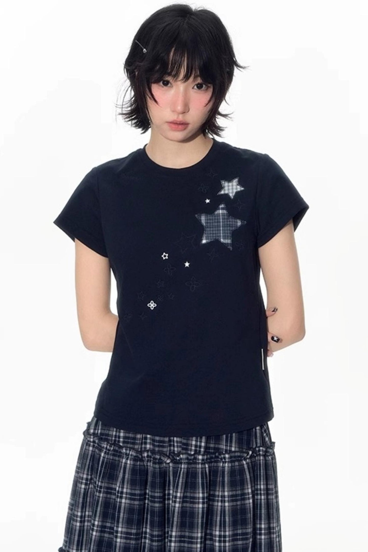 Star Patch Embroidered Short Sleeve Top
