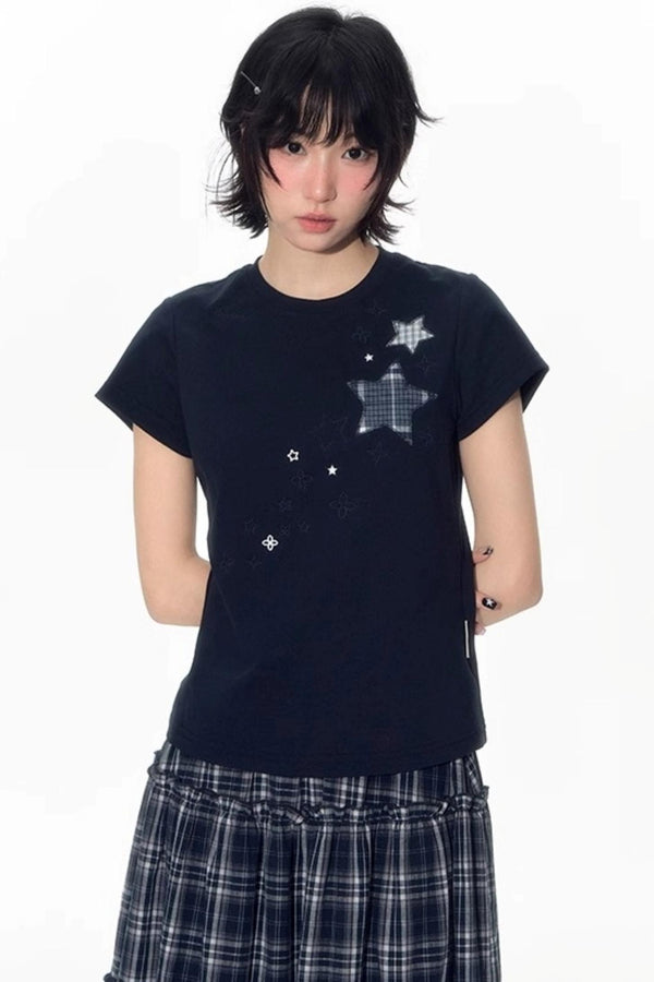Star Patch Embroidered Short Sleeve Top