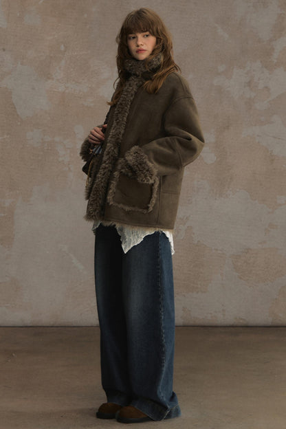 Winter Lamb Fur Deer Skin Jacket