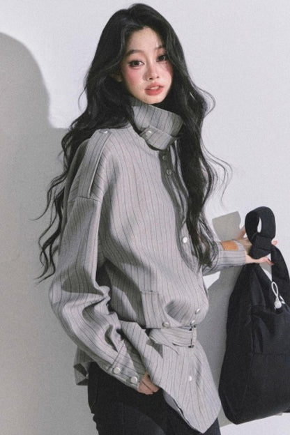 High-Neck Striped Jacket