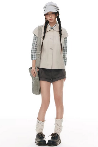 Plaid Cotton Waist-Cinching Blouse