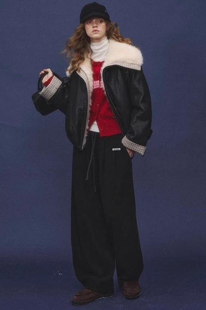 Velvet-Feel Curved-Leg Pants