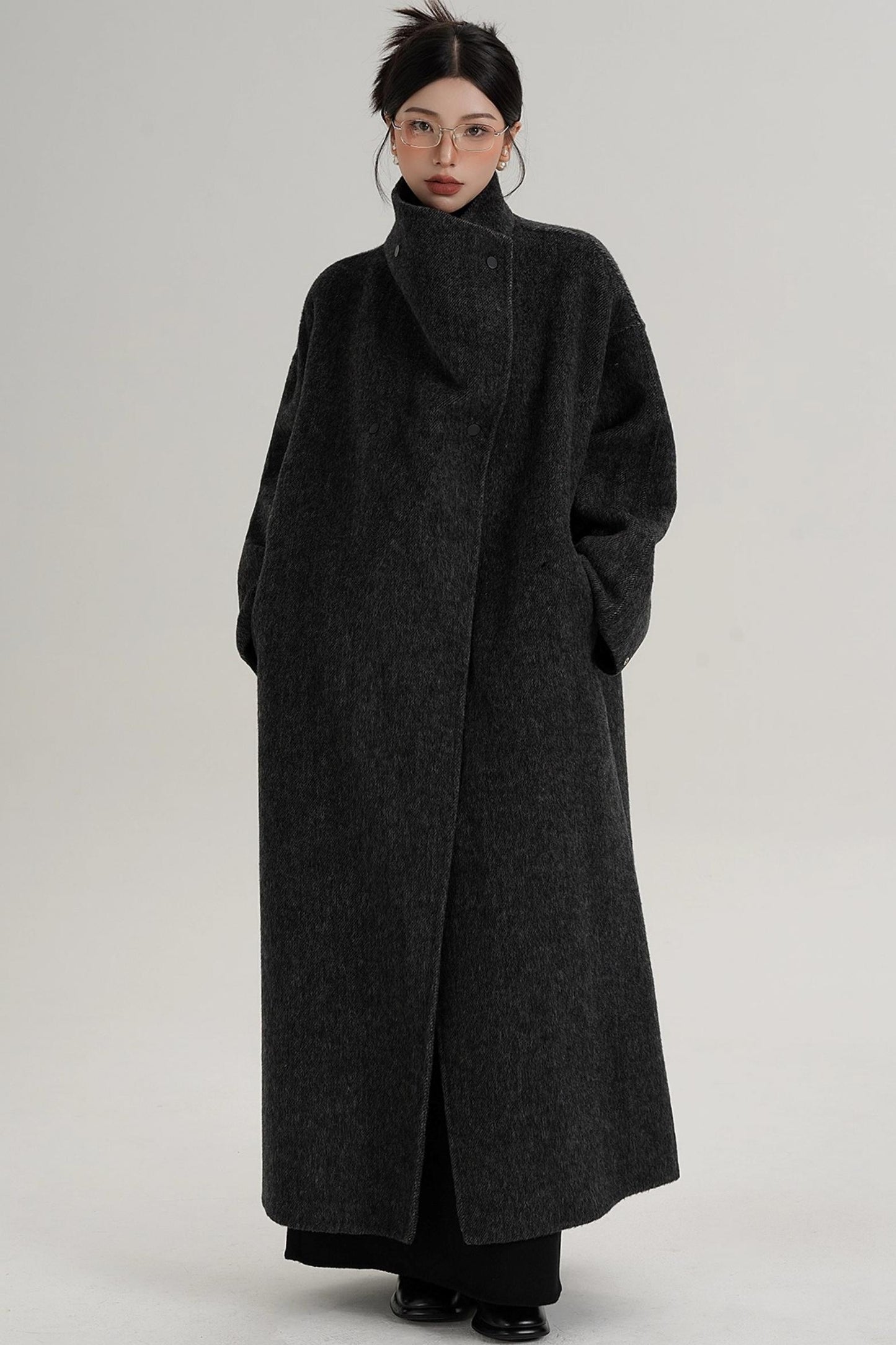 Stand-Up Collar Elongated Wool Coat