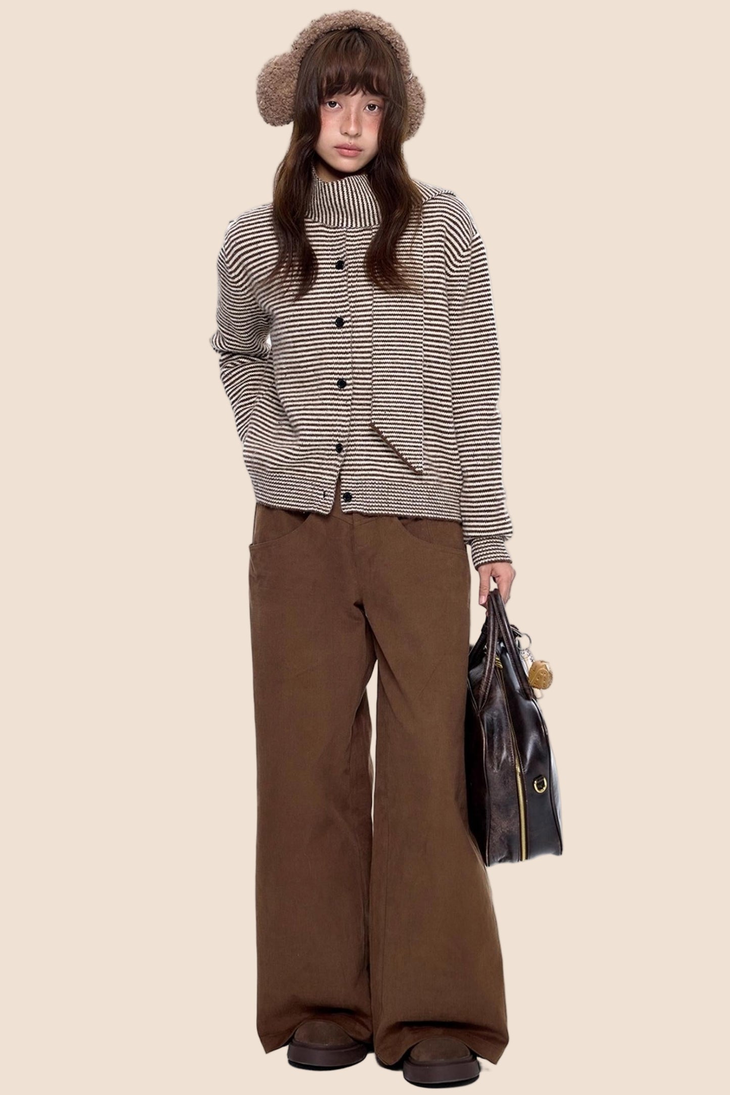 Lazy Striped Knit Cardigan Sweater