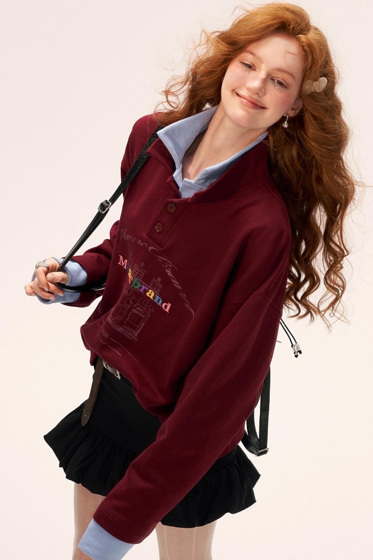 Button Lapel Polo Sweatshirt