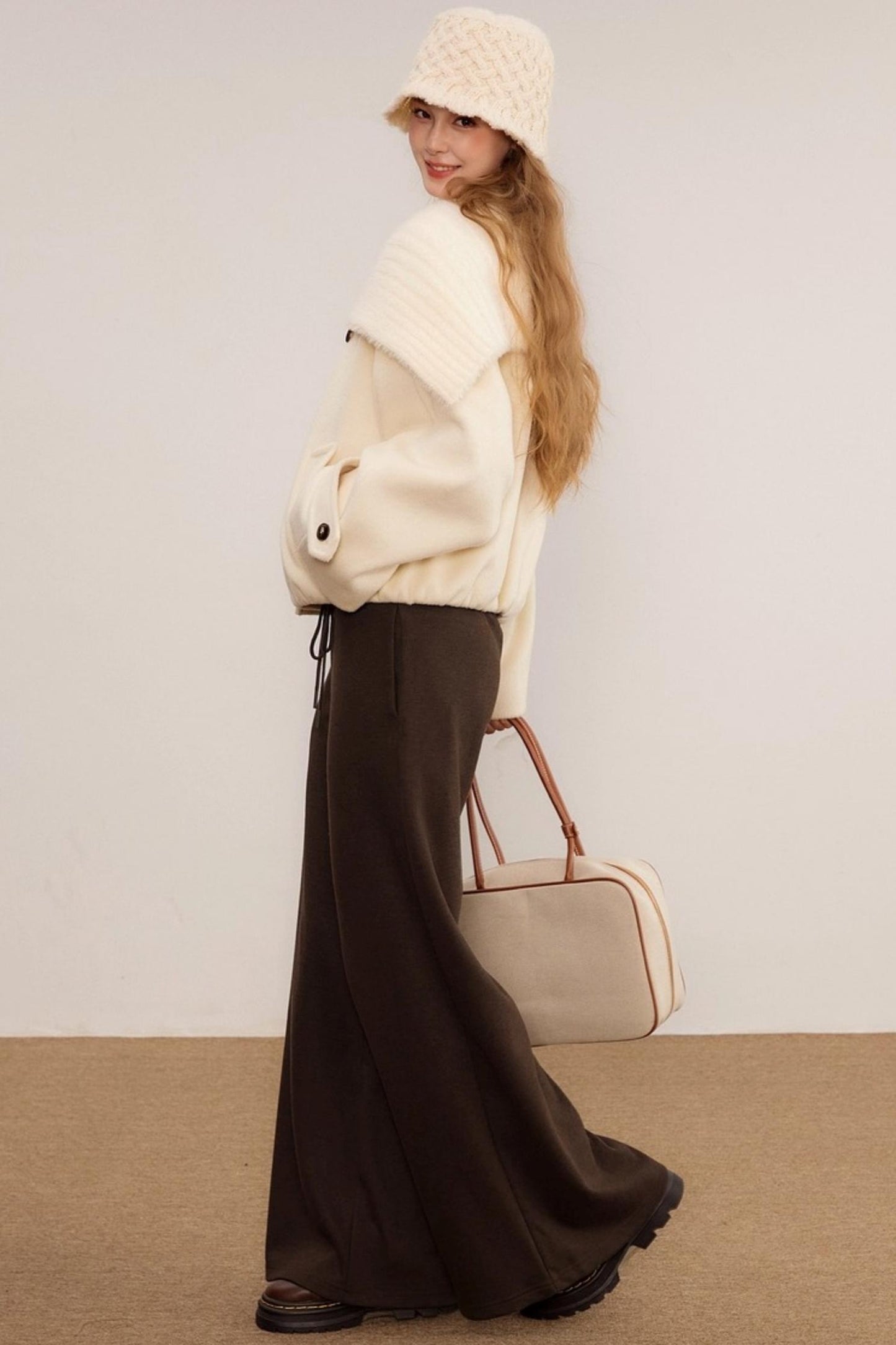 Wool Knit Wide-Leg Pants