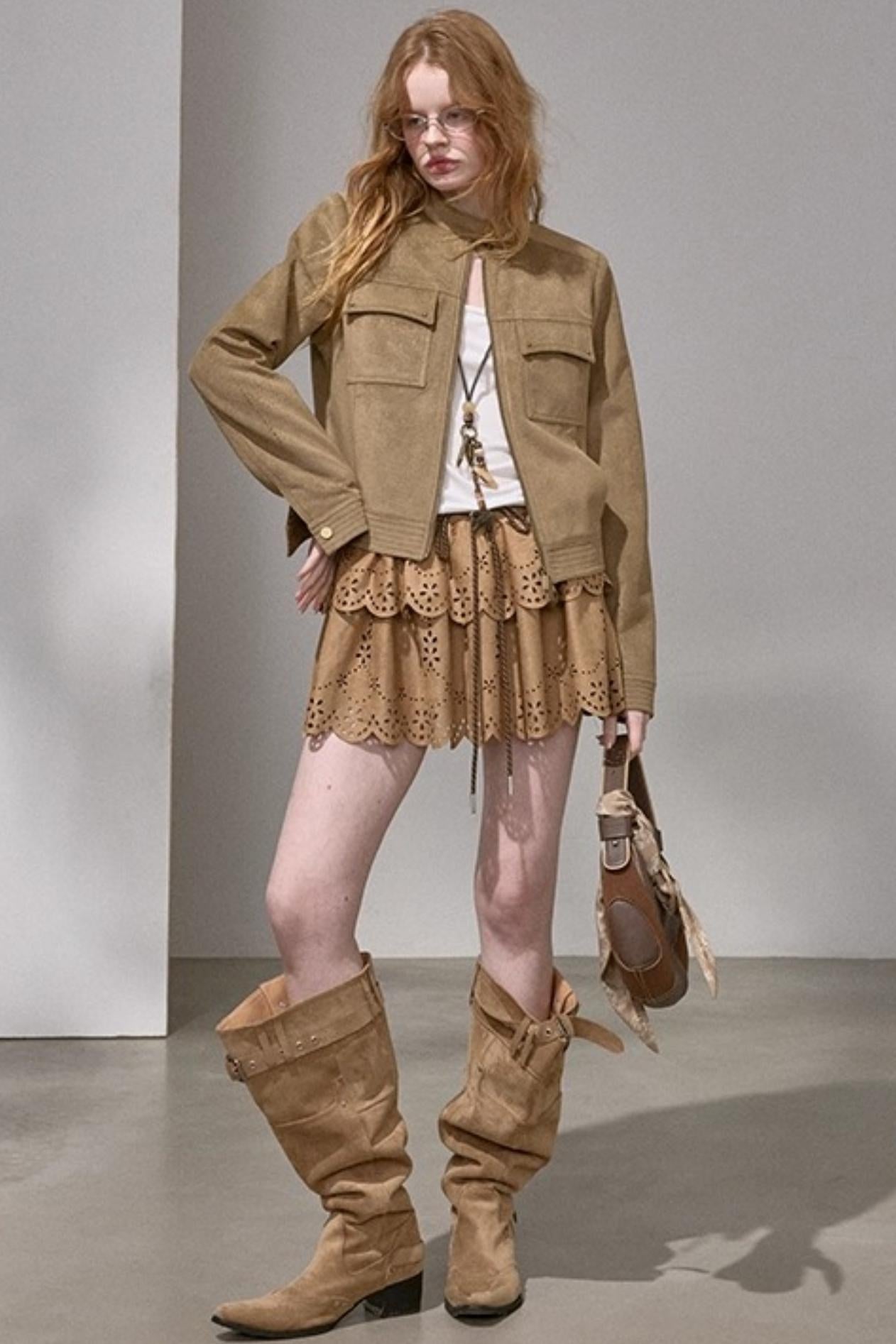 Suede Tailored Short Jacket