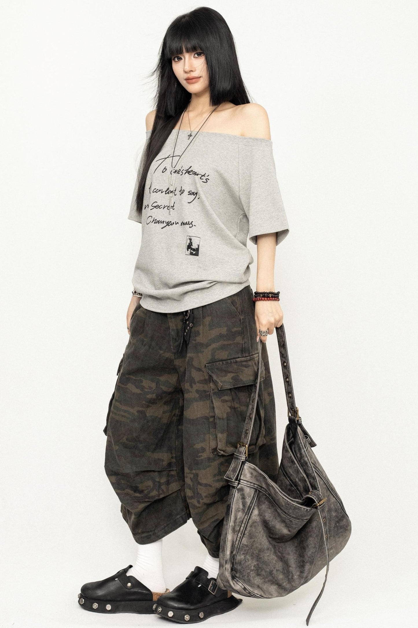 Vintage Camouflage Wide-Leg Pants